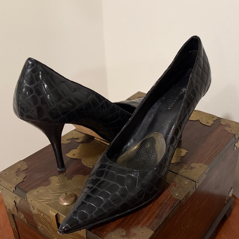 BCBGMaxAzria Black Croc-Embossed Pointed-Toe Stiletto Pump